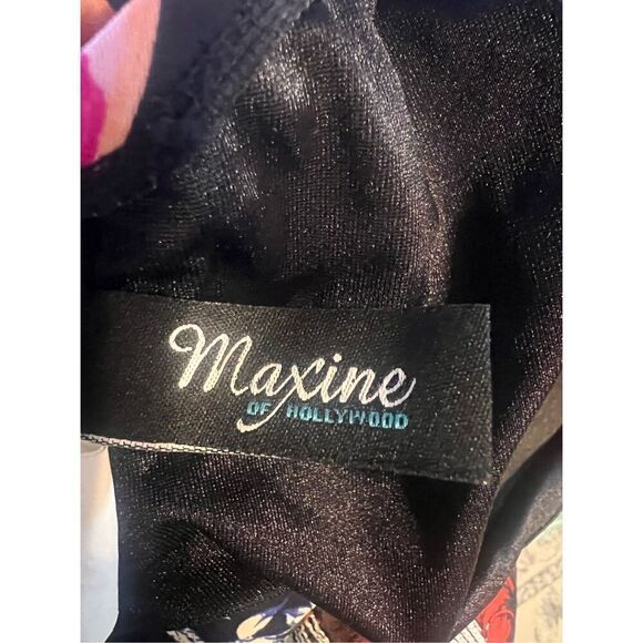 Maxine Of Hollywood Womens 22W One Piece Swimsuit Dress Black Pink Tropical Palm - Picture 9 of 9